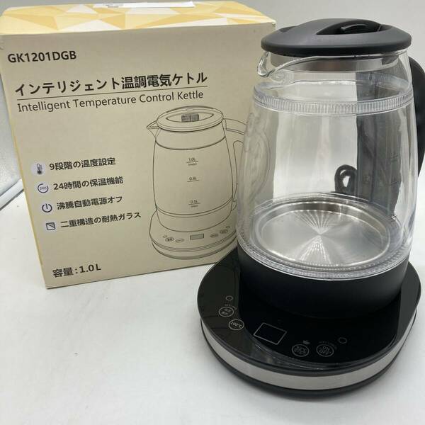 【通電のみ確認済】ハゴオギ (HAGOOGI) 電気ケトル 温度調節 ガラス 1.0L ブラック /Y21721-E3