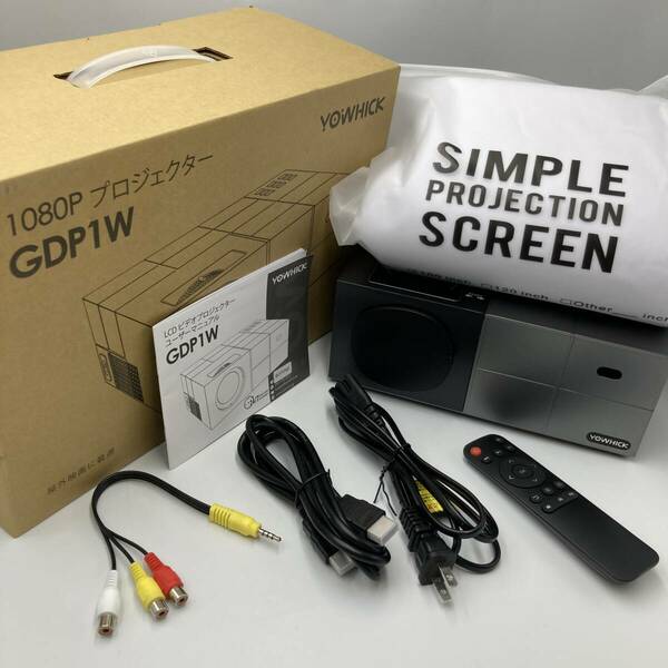 【通電確認済み】YOWHICK GDP1W YOWHICK 5G＋2.4G WiFi プロジェクター 小型 100インチスクリーン付き 1080P Bluetooth搭載/Y21859-M2