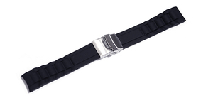 腕時計 ラバー ベルト 弓カン 22mm 黒 ブラック 三つ折れ プッシュ式 ダブルロック バックル シルバー yr-bk-s 腕時計 ベルト 交換