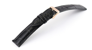 腕時計 レザー ベルト 16mm 黒 クロコダイル型押し 牛革 ピンバックル ピンクゴールド ar04bk-n-p 腕時計 バンド 交換