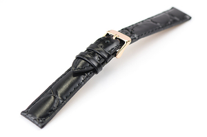 腕時計 ベルト 20mm レザー 黒 クロコダイル型押し 牛革 ピンバックル ピンクゴールド ar01bk-n-p バンド 交換
