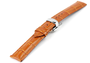 腕時計 レザー ベルト 20mm 茶 ブラウン クロコダイル型押し 牛革 プッシュ式 Dバックル シルバー ar04br-pd-s 腕時計 バンド 交換
