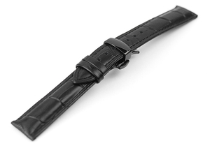 腕時計 レザー ベルト 22mm 黒 クロコダイル型押し 牛革 プッシュ式 Dバックル ブラック ar04bk-pd-b