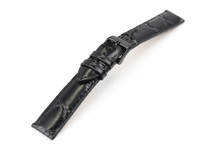 腕時計 ベルト 24mm レザー 黒 クロコダイル型押し 牛革 ピンバックル ブラック ar01bk-n-b バンド 交換