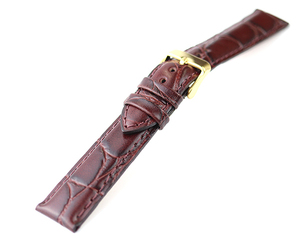  wristwatch belt 24mm leather dense brown dark brown crocodile type pushed . cow leather pin buckle yellow gold ar01db-n-y band exchange 