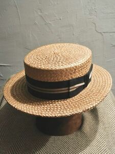40s Vintage stetson boater hat 1/4 58cm Vintage ste tosombo-ta- шляпа канотье полоса соломинка пшеница .. панама ma50s