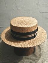 40s Vintage stetson boater hat 1/4 58cm ヴィンテージ ステットソン ボーターハット カンカン帽 ストライプ ストロー 麦わら パナマ 50s _画像4