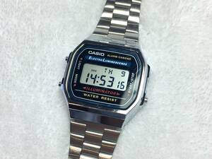 CASIO デジタル 腕時計 A168 シルバー メタルベルト ELバックライト 稼動 中古 チープカシオ チプカシ スタンダード シンプル