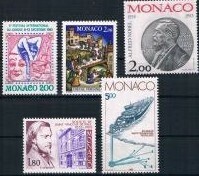 モナコ公国『各種記念(５種)』１９８３年１１月８日発行 (未使用切手)