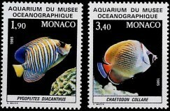  モナコ公国『海洋博物館水族館の魚(２種)』１９８６年９月２５日発行 (未使用切手)