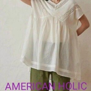 AMERICAN HOLIC アメリカンホリック　インド製Vネックピンタックレースブラウス