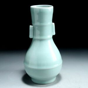Y745. 中国古玩 青磁 管耳瓶 花器 高さ21cm / 陶器陶芸花瓶壷