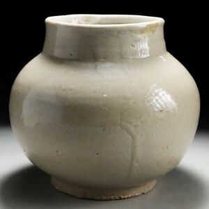 Y822. 時代朝鮮美術 李朝 白磁 丸壺 高さ15cm / 陶器陶芸古美術時代花器花瓶