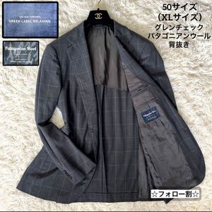 美品☆【グリーンレーベルリラクシング　パタゴニアンウール】グレンチェック 50 XL