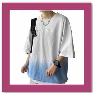 tシャツ メンズ 夏服 半袖 五分袖 グラデーション 大きい サイズ