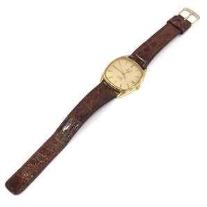オメガ デビル クォーツ 1337 デイト 腕時計 ゴールドカラー文字盤 ジャンク品 メンズ 社外ベルト OMEGA QR052-174の画像4