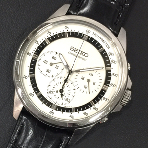 セイコー クロノグラフ クォーツ 腕時計 ホワイト文字盤 7T11-0BH0 稼働品 メンズ 社外ベルト ブランド小物 SEIKO
