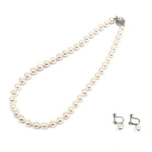 真珠 ネックレス 全長約43.5cm / 直径約7.5-8.0mm / 総重量約31.9g 他 直径約8.0mm / 総重量約2.4g 鑑別書付属