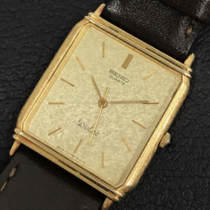セイコー ドルチェ 7731-5230 クォーツ 腕時計 メンズ ゴールドカラー文字盤 メンズ 社外ベルト SEIKO QR053-92