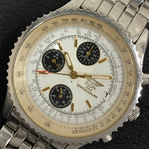 エルジン デイト クロノグラフ クォーツ 腕時計 メンズ ホワイト文字盤 未稼働品 純正ブレス ELGIN QR052-233