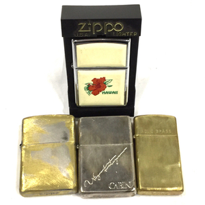 ジッポー ZIPPO HAWAII ハイビスカス デザイン オイルライター 他 ゴールドカラー 等 喫煙具 計4点 QR053-267