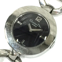 1円 クリスチャンディオール 腕時計 CD022110 マリス ラウンド 黒文字盤 Qz レディース 純正ベルト Christian Dior_画像1