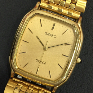 1 jpy Seiko Dolce wristwatch 5E31-5B30 square Gold color face quartz men's after market belt SEIKO