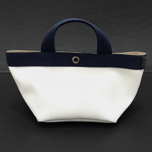  Herve Chapelier boat type tote bag handbag button lady's white × navy series storage bag attaching Herve Chapelier