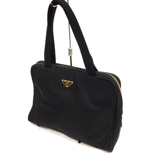  Prada треугольник plate нейлон ручная сумочка большая сумка черный портфель PRADA QR054-410