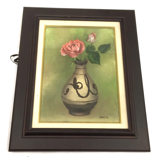 Masa Taguchi, Rosen in einer koreanischen Vase, Ölgemälde, Standbild, Rahmengröße 40 cm x 49 cm innen, Malerei, Ölgemälde, Stillleben