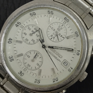 セイコー クロノグラフ デイト クォーツ 腕時計 V657-7100 ホワイト文字盤 未稼働品 純正ブレス SEIKO QR054-109