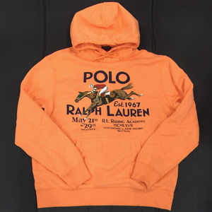  Polo Ralph Lauren size L long sleeve sweat Parker print reverse side nappy men's o range top sPOLO Ralph Lauren