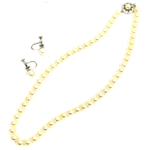 1円 パール 真珠 留め具 SILVER ネックレス 他 イヤリング 含 アクセサリー 総重量約29.7g 計2点 セット 現状品