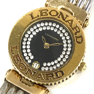 レオナール レディース クォーツ デイト 腕時計 未稼働品 ブラック文字盤 7424 未稼働品 ファッション小物