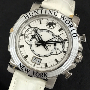 ハンティングワールド クロノグラフ クォーツ 腕時計 ホワイト文字盤 稼働品 メンズ 付属品あり ファッション小物