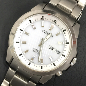 シチズン アテッサ エコドライブ H100-T014844 デイデイト 腕時計 ホワイト文字盤 メンズ ジャンク品 CITIZEN