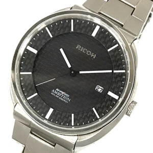 リコー SHREWD AMBITION ソーラー デイト 腕時計 メンズ ブラック文字盤 純正ブレス 稼働品 RICOH QR054-107