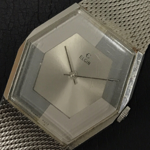 エルジン 自動巻き 腕時計 シルバーカラー文字盤 ステンレススチール メンズ 稼働品 純正ブレス ELGIN