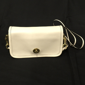  Coach leather Mini shoulder bag lady's eggshell white white plain COACH storage bag attached QR061-96
