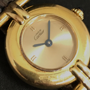 1円 カルティエ ヴェルメイユ 925 クォーツ 腕時計 レディース ゴールドカラー文字盤 純正ベルト 未稼働品 Cartier