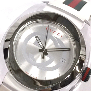 グッチ 腕時計 137.1 SYNC シンク ラウンド デイト シルバーカラー文字盤 クォーツ メンズ 純正ベルト 稼働 GUCCI