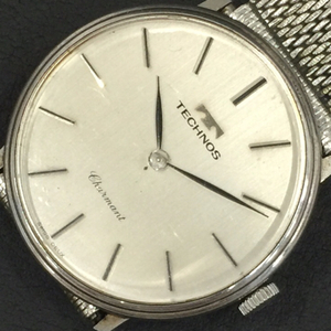 テクノス シャルマン 手巻き 機械式 腕時計 シルバーカラー文字盤 ラウンドフェイス 社外ブレス 稼働品 TECHNOS