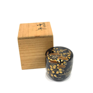 1 иен осень . лакировка средний чайница краска . багряник японский . произведение диаметр 6cm высота ( крышка .) примерно 6.5cm чайная посуда . чайная посуда сохранение дерево с коробкой 
