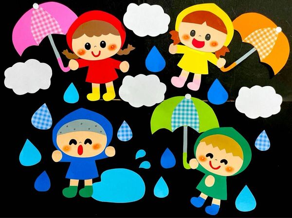 幼稚園 保育園 壁面飾り　梅雨　雨　5月　6月