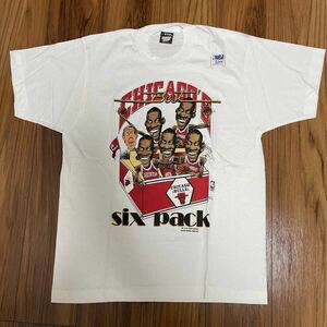 【 デッドストック 】 80s 90s SCREENSTARS シカゴブルズ ジョーダン Tシャツ L 白 madeinusa 『SIX PACK』 NBA