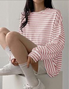 SHEIN DAZY ストライプ柄 ドロップショルダー ロングtシャツ レディース