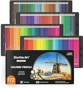Shuttle Art 色鉛筆 172色 油性色鉛筆 カラーペンセット 大人の塗り絵 メタリック色 イラスト デザイン デッサ