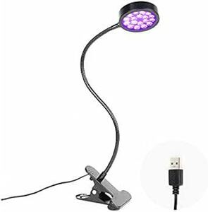 LEDブラックライト - UV紫外線クリップライト 5W USB給電式 簡単操作 角度調節可能 385~400nm LED UVラ