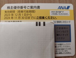 ☆ANA株主優待国内線ご搭乗優待2024年11月30日期限、番号のみOK☆