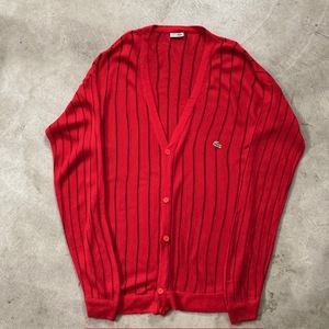 80's France made Lacoste LACOSTE cotton knitted cardigan stripe frelako long cardigan 